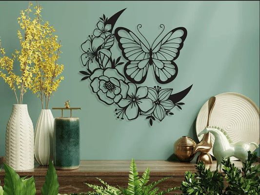 Butterfly And Floral Moon Cut Metal Sign Laser Cut Metal Signs Custom Gift Ideas