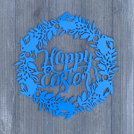 Happy Easter Wreath Metal Sign Cutout Cut Metal Sign Wall Metal Art - 8 inches - metal sign
