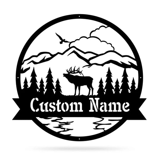 Great Outdoors Elk Monogram, Cut Metal Sign, Metal Wall Art, Metal House Sign Laser Cut Metal Signs Custom Gift Ideas - 8 inches - metal sign