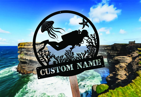 Personalized Scuba Diving Metal Wall Decor, Beach House Decor, Diving Area Signs, Scuba Lover, Sign For - metal sign