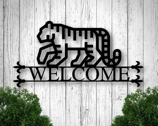 Personalized Metal Family Tiger Sign, Metal Welcome Tiger Sign, Front Porch Sign, Game Room Sign, Metal - metal sign