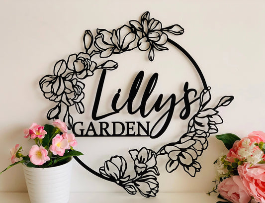 Personalized Flower Garden Name Sign Custom Metal Wall Art Gift For Gardener Decorative Hanging Outdoor - metal sign