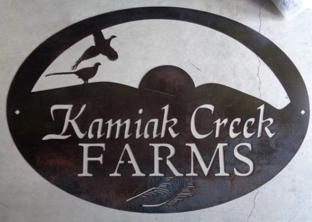 Metal Pheasant Sign With Pheasants Hills And Rising Sun And Wheat Stalks Across The Bottom Metal House Sign
