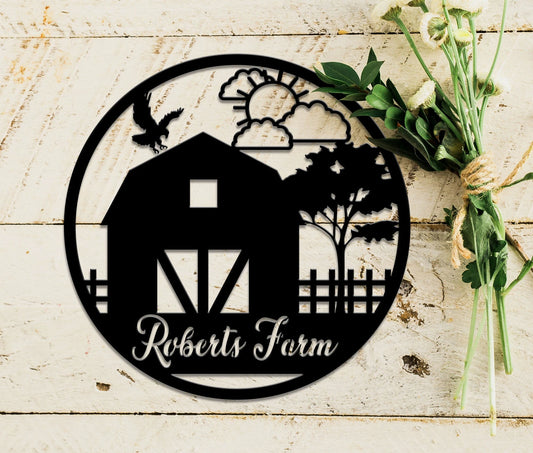 Personalized Farm Scene Metal Sign, Family Name Sign, Housewarming Gift, Personalized Metal Wall Art - metal sign