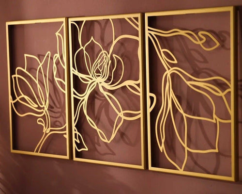 Floral Set Metal Wall Decor Living Room Wall Art Wall Art Bedroom Wall Decor Gold Wall Art 3 Panel Wall Art