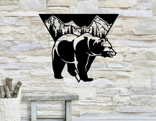 Mountain Bear Metal Mountain Mountain Bear Metal Wall Decor - 8 inches - metal sign