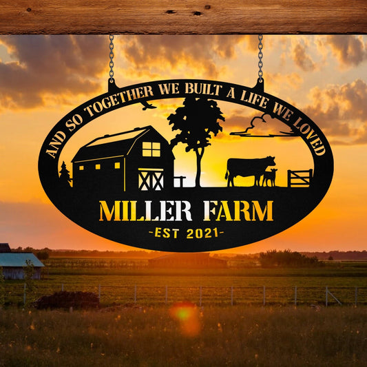 Personalized Metal Farm Sign Barn Cow Cattle Monogram, Custom Outdoor Farmhouse, Metal Laser Cut Metal Signs Custom Gift Ideas - 8 inches - metal sign