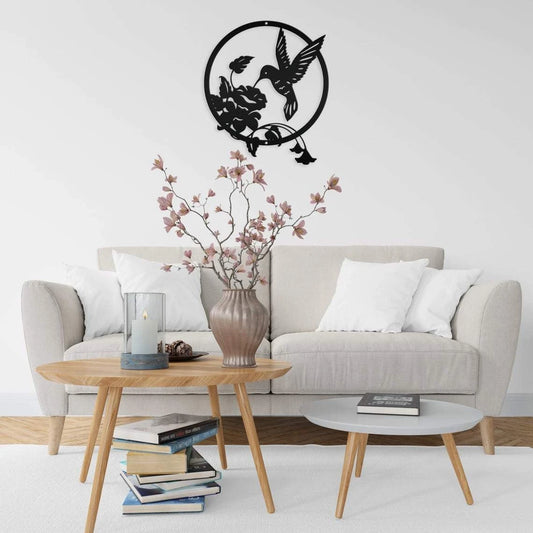 Hummingbird With Flower Cut Metal Sign Laser Cut Metal Signs Custom Gift Ideas - 8 inches - metal sign