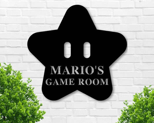 Mario Sign Game Room Sign Game Sign Star Sign Gift For Him Gift For Kids Custom Metal Sign Custom Game Sign Super Mario Presents - 8 inches - metal sign