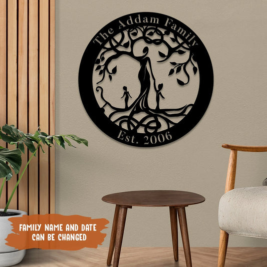Custom Text Mother Tree Of Life Metal Sign, Steel Door Hanging Laser Cut Metal Signs Custom Gift Ideas - 8 inches - metal sign