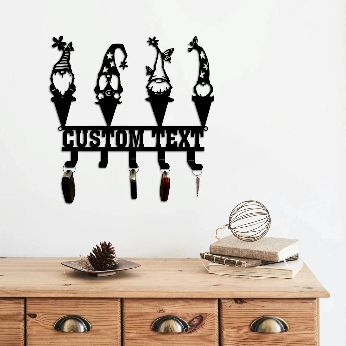 Personalized Gnomes Keychain Holder Metal Wall Art, Metal Key Holder, Best Gift Idea, Custom Text Metal Sign, Gnomes Family Signs Laser Cut Metal Signs Custom Gift Ideas