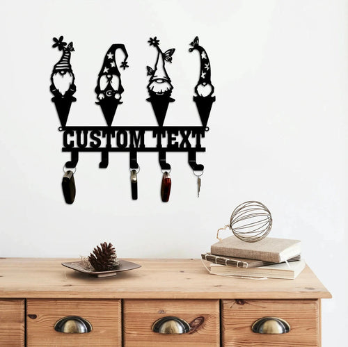 Personalized Gnomes Keychain Holder Metal Wall Art, Metal Key Holder, Best Gift Idea, Custom Text Metal Sign, Gnomes Family Signs Laser Cut Metal Signs Custom Gift Ideas