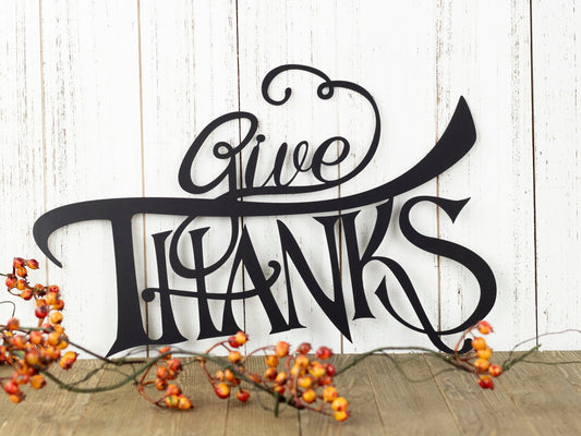 Give Thanks Thanksgiving Metal Sign Black Autumn Decor Fall Sign Outdoor Sign Metal Art - 8 inches - metal sign