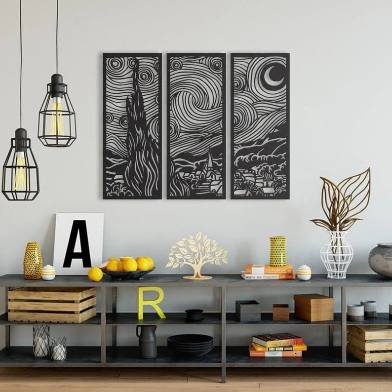 Metal Art Inspired from Starry Night Wall Decor Signs Bedroom Living room Bathroom Office