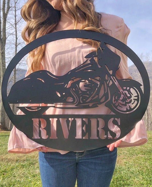 Family Name Sign Motorcycle Metal Sign Custom Motorcycle Name Sign Motorcycle Sign Metal - 8 inches - metal sign