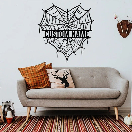 Personalized Halloween Heart Spider Web Metal Wall Custom Name Heart Sign Spider Web Monogram Fall Decor Gothic Decor - 8 inches - metal sign