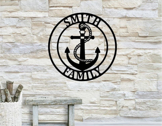 Personalized Family Name Anchor Metal Sign, Anchor Housewarming Gift, Cottage Sign, Wedding Gift, Metal - wedding detail
