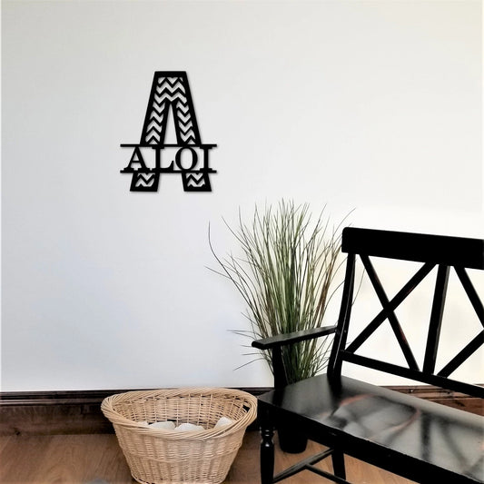 Chevron Monogram Sign, Split Letter Metal Last Name Sign,custom Metal Sign, Front Door Sign, Personalized - metal sign