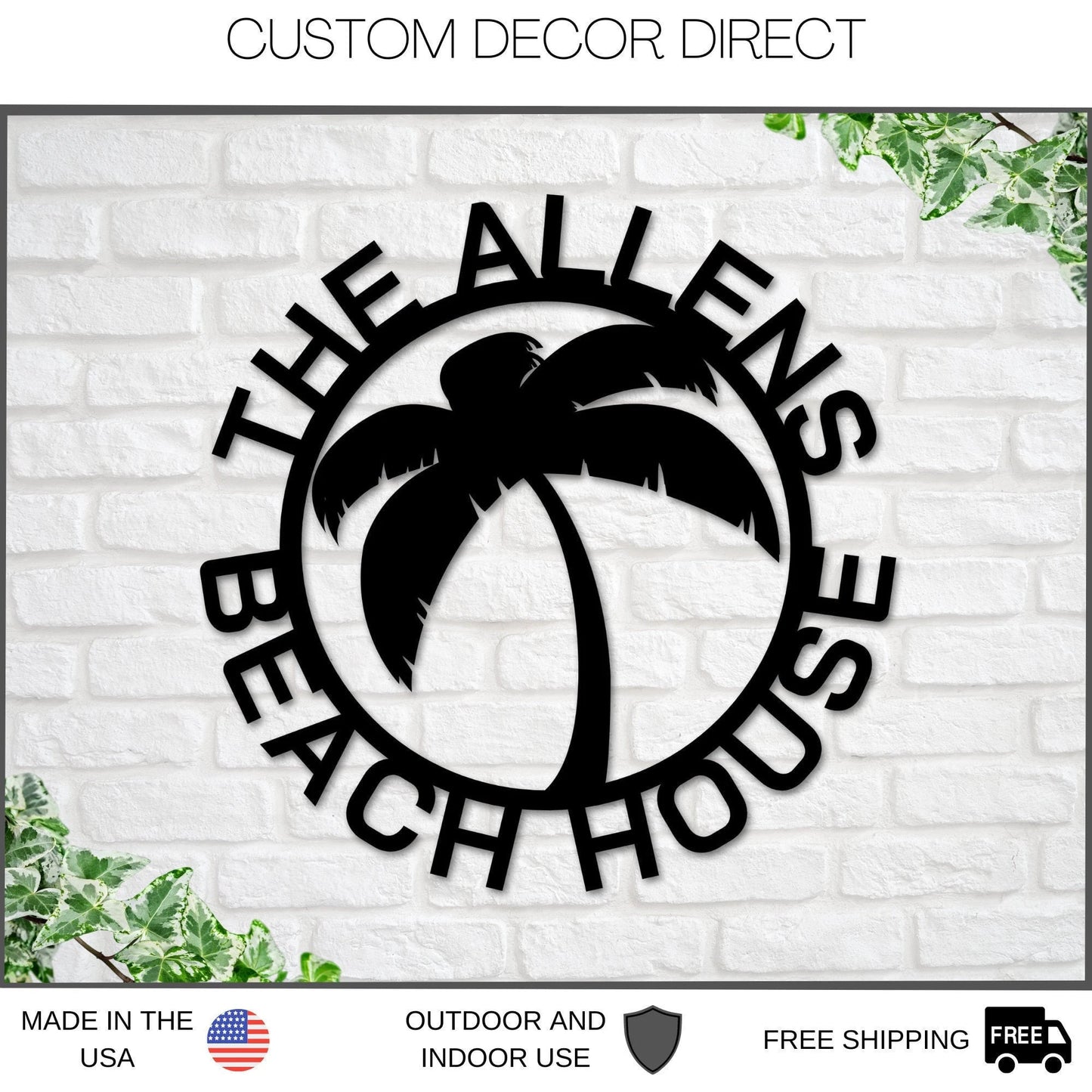 Beach House Personalized, Steel Metal Wall Sign, Wall Customized With Name And Palm Trees, Personalized Palm Tree Metal Sign, Beach Decor Laser Cut Metal Signs Custom Gift Ideas