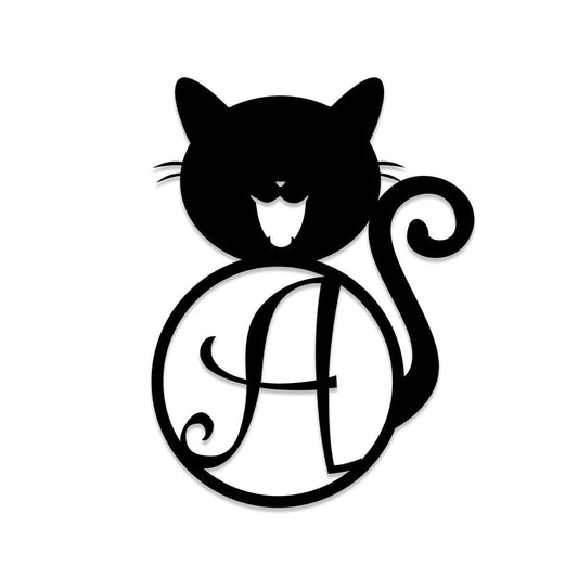 Personalized Name Smiling Cat Metal Sign, Pet Housewarming Metal Art, Metal Laser Cut Metal Signs Custom Gift Ideas - 8 inches - metal sign