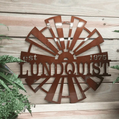 Windmill Metal Name Established Sign, Cut Metal Sign, Metal Wall Art, Metal House Sign Laser Cut Metal Signs Custom Gift Ideas