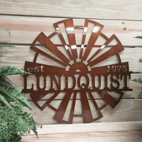 Windmill Metal Name Established Sign, Cut Metal Sign, Metal Wall Art, Metal House Sign Laser Cut Metal Signs Custom Gift Ideas