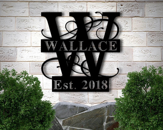 Personalized Family Name Metal Sign Metal Established Family Sign Housewarming Gift Door Hanger Wedding Gift Metal Monogram Sign - 8 inches - metal sign