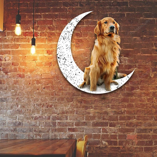 Dog Metal Sign Golden Retriever 2 Sit On The Moon Gift for Dog Lover - 8 inches - metal sign