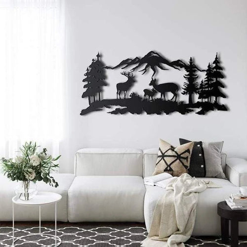 Hunting Deer Family Forest Cut Metal Sign Cut Metal Sign