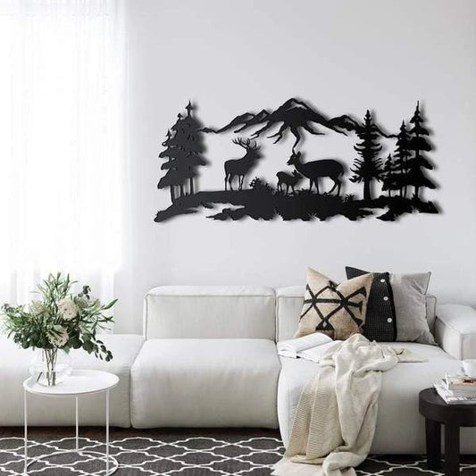 Hunting Deer Family Forest Cut Metal Sign Cut Metal Sign - 8 inches - metal sign