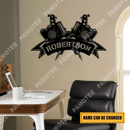 Personalized Name Tattoo Machine Metal Sign, Tattoo Studio Wall Decor, Metal Laser Cut Metal Signs Custom Gift Ideas