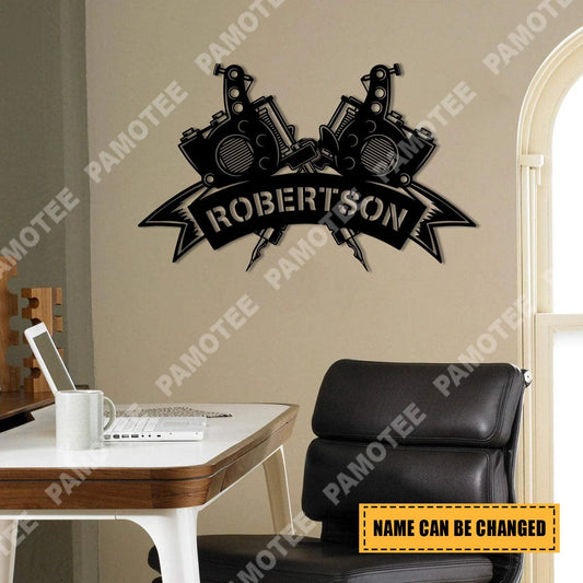 Personalized Name Tattoo Machine Metal Sign, Tattoo Studio Wall Decor, Metal Laser Cut Metal Signs Custom Gift Ideas - 8 inches - metal sign