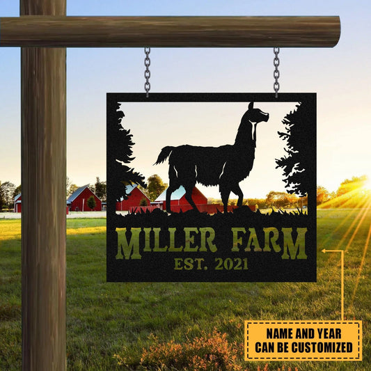 Personalized Metal Farm Sign Llama, Custom Outdoor Farmhouse, Ranch, Stable, Metal Laser Cut Metal Signs Custom Gift Ideas - 8 inches - metal sign