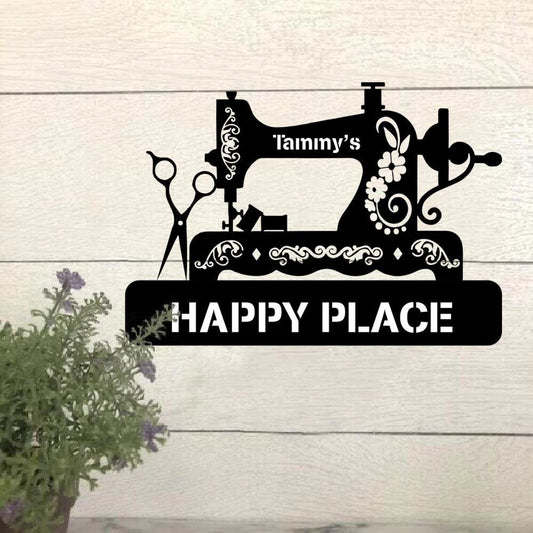Sewing Lovers Nana's Happy Place Personalized Metal Sign Laser Cut Metal Signs Custom Gift Ideas - metal sign