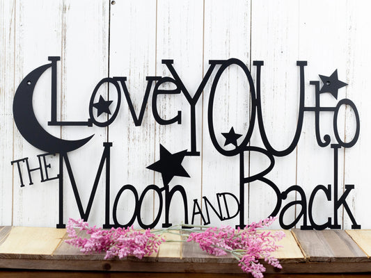 Love You To The Moon And Back Metal Sign Wall Hanging Wedding Gift Wedding Sign Sign Moon Stars - 8 inches - metal sign