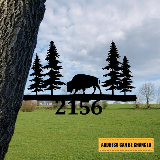 Customized Address Bison Metal Tree Stake, Deer Wedding Gift Laser Cut Metal Signs Custom Gift Ideas - 8 inches - metal sign