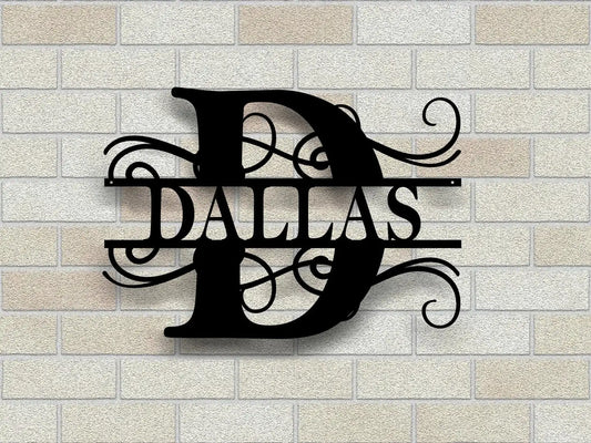 Custom Metal Name Sign Split Letter Name Sign Split Letter Monogram Door Hanger Outdoor Metal Sign Wedding Gift Monogram Sign - 8 inches - metal sign