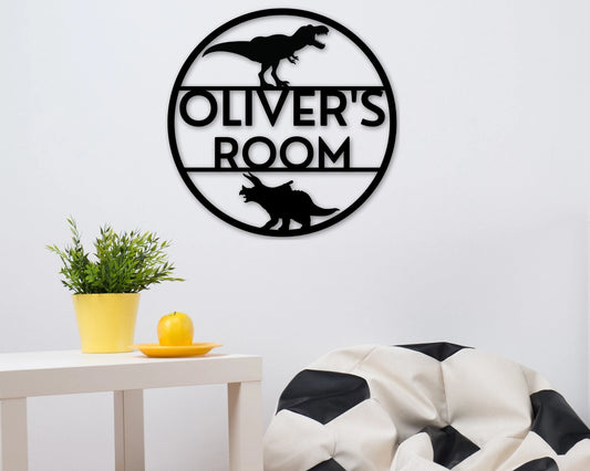 Personalized Sign Bedroom Decor Custom Name Sign Boys Room Gift For Boy Gift For Kid Custom Metal Dinosaur Sign Club House - 8 inches - metal sign