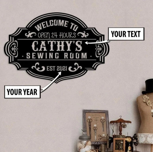 Personalized Sewing Room Metal Sign, Welcome To My Sewing Room, Sewing Room Decor, Gift For Sewing Lover - metal sign