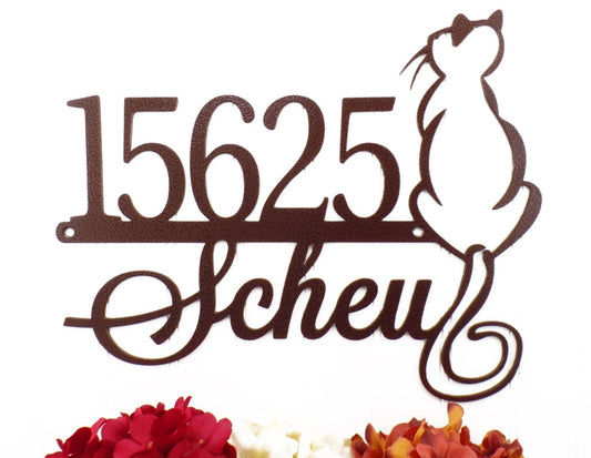 Custom Outdoor Cat House Number Family Name Metal Sign Copper Custom Sign Family Last Name Outdoor Sign - 8 inches - metal sign