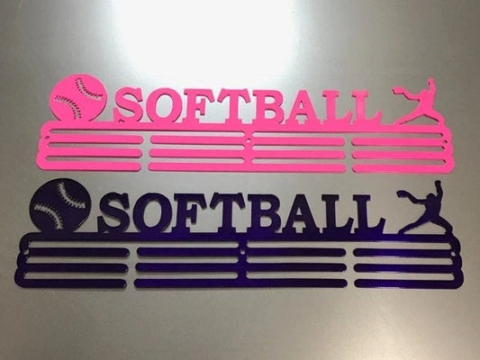 Softball Medal Hanger Holder Display Rack 3 Rung Cut Metal Sign - 8 inches - metal sign
