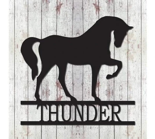 Horse Nameplate Metal Silhouette Cut Metal Sign - 8 inches - metal sign