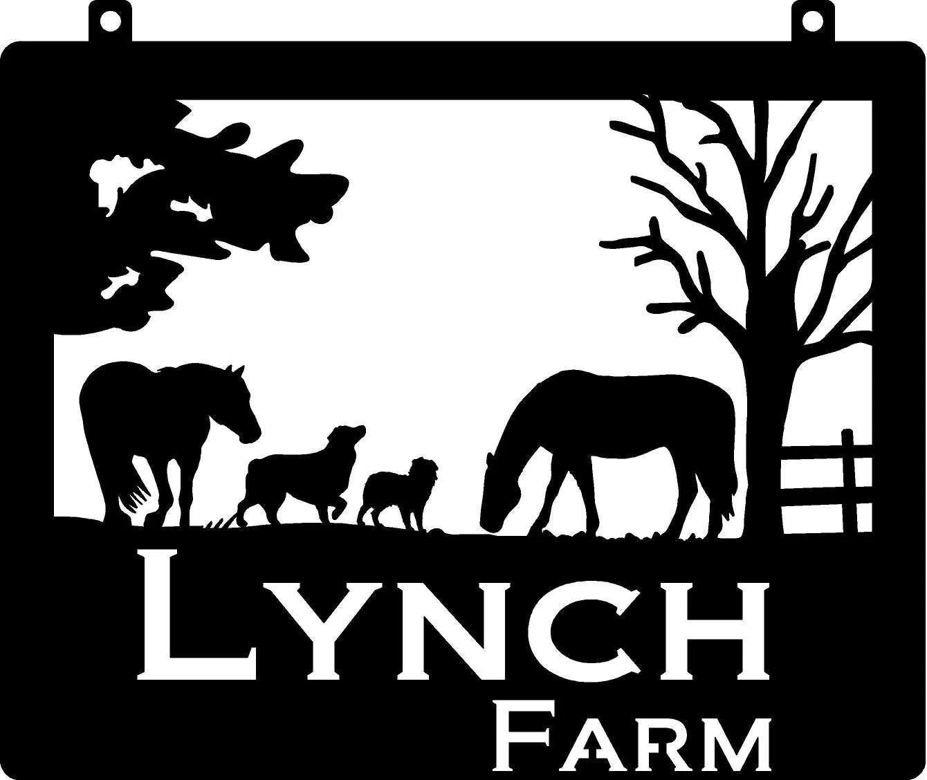 23 Inch Personalized Metal Sign With Horses And Dogs Country Scene, Metal Wall Art, Metal House Sign, Metal Laser Cut Metal Signs Custom Gift Ideas