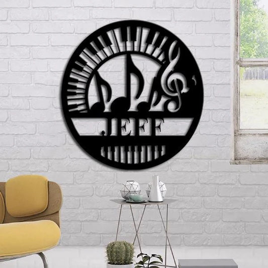 Piano Lovers Personalized Name Cut Metal Sign - 8 inches - metal sign
