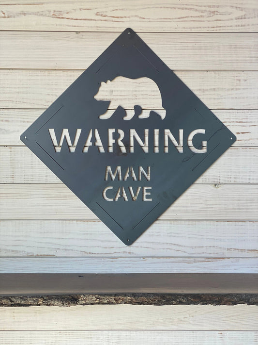 Metal Bear Man Cave Sign Gift For Him Rustic Man Cave Decor - 8 inches - metal sign