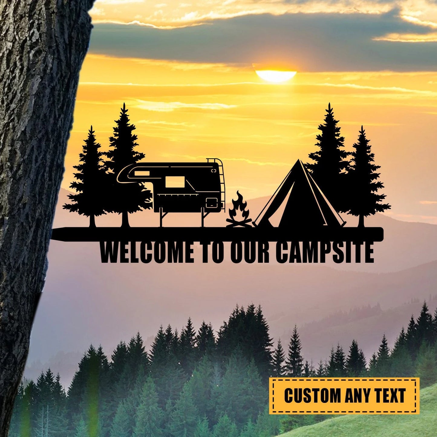 Personalized Campfire, Tent, Rv Camping Metal Tree Stake, Outdoor Decoration Laser Cut Metal Signs Custom Gift Ideas