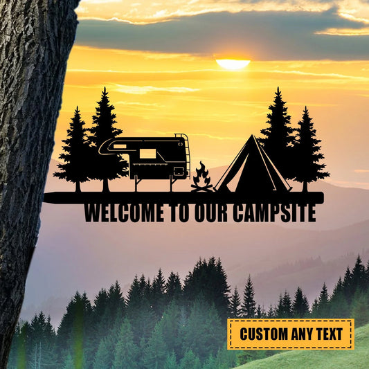 Personalized Campfire, Tent, Rv Camping Metal Tree Stake, Outdoor Decoration Laser Cut Metal Signs Custom Gift Ideas - 8 inches - metal sign