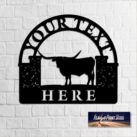 Ranch Entrance Gate, Longhorn Metal Sign, Personalized, Farmer, Personalized, Established, Plasma Cut - metal sign