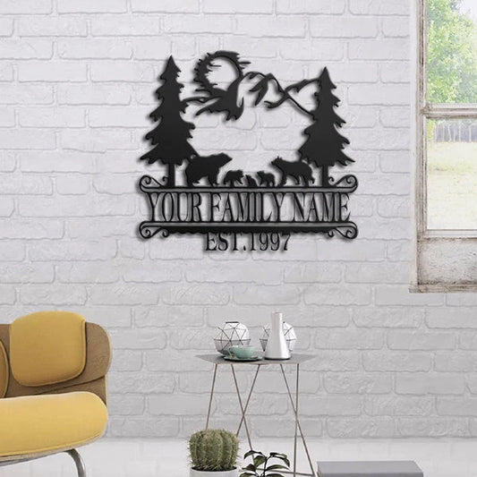 Family Bear Personalized Metal Wall Art Laser Cut Metal Signs Custom Gift Ideas - 8 inches - metal sign