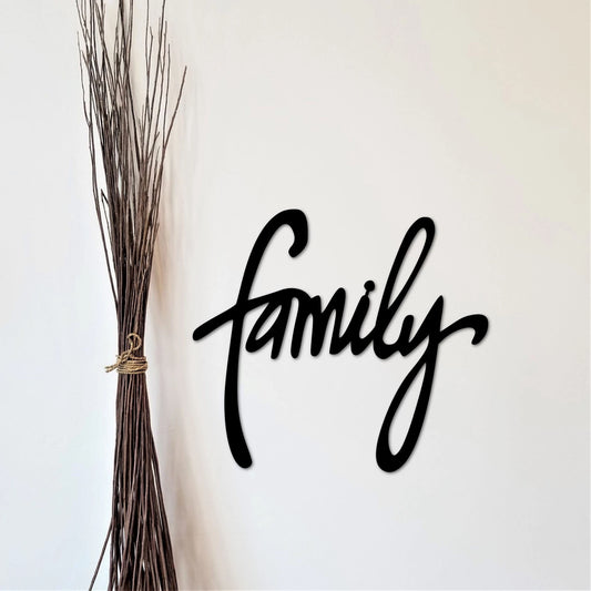 Family Sign Metal Family Sign Family Metal Word Art Living And Family Room Decor Housewarming Gift Modern Family Script Word - 8 inches - metal sign